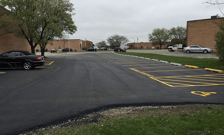 parking lot with new asphalt and lines