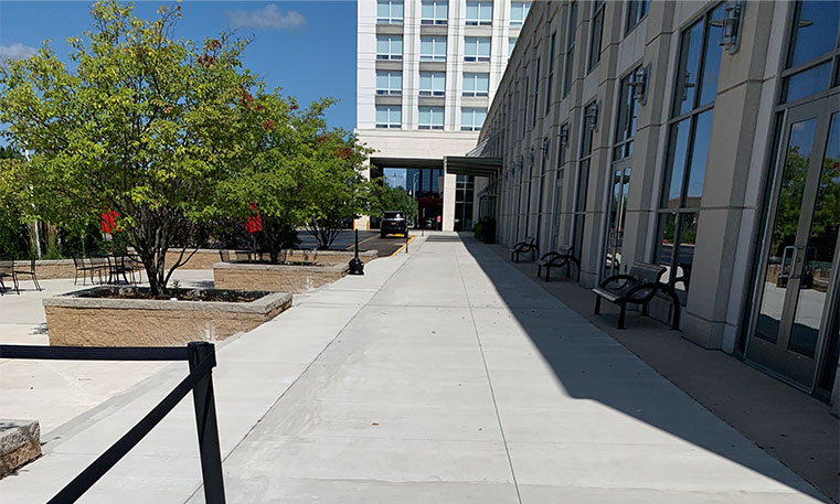 finished concrete in front of the westin hotel