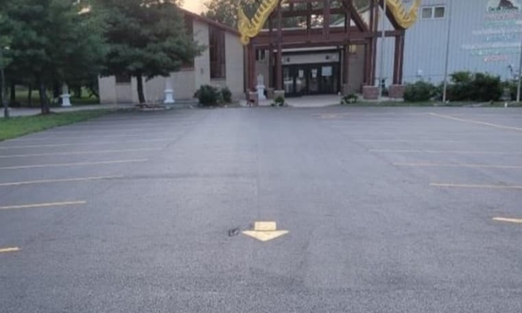 close-up of parking lot in Buddhist Temple